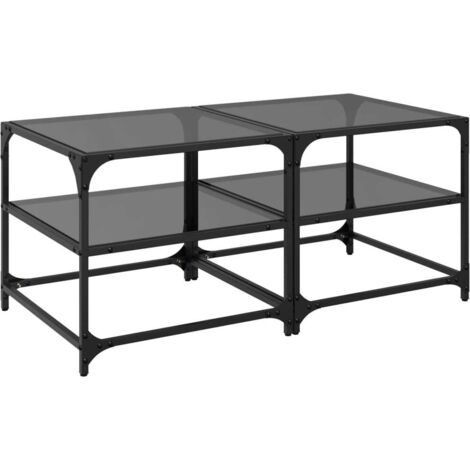 vidaXL Tavolini da Salotto con Piano Vetro Nero 2pz 50x50x45cm Acciaio