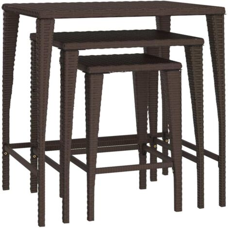 vidaXL Tavolini Impilabili da Giardino 3 pz Marroni in Polyrattan