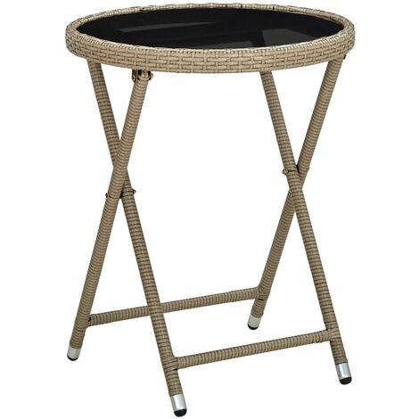 vidaXL Tavolino Beige 60 cm in Polyrattan e Vetro Temperato