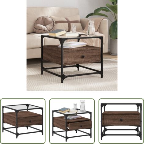 vidaXL Tavolino con ante in vetro -  Tavolino Salotto con Ante in Vetro Rovere Marrone 50x50x45 cm