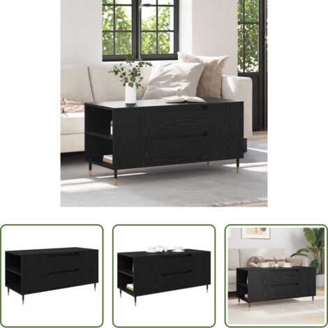 vidaXL Tavolino con cassetto -  Tavolino da salotto con cassetto Rovere Nero 102 x 44,5 x 50 cm