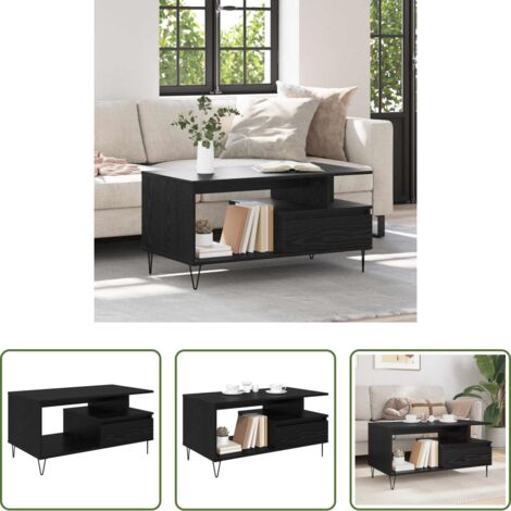 vidaXL Tavolino con cassetto -  Tavolino da salotto con cassetto Rovere Nero 90 x 49 x 45 cm