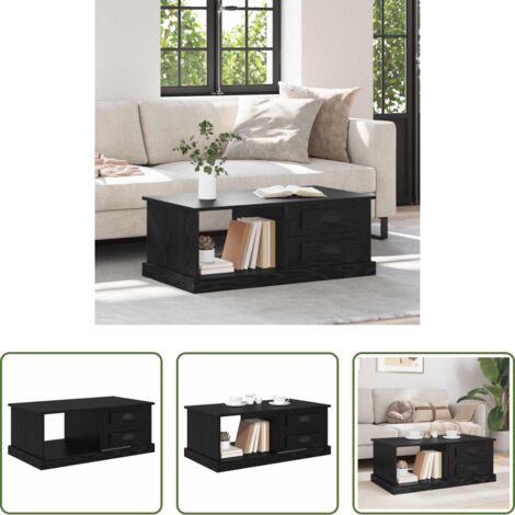 vidaXL Tavolino con cassetto -  Tavolino da salotto con cassetto Rovere Nero 90 x 50 x 35 cm