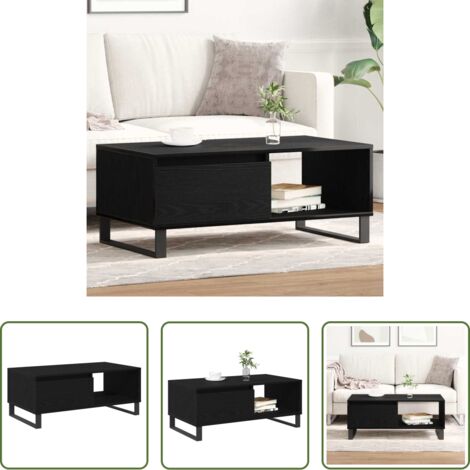 vidaXL Tavolino con cassetto -  Tavolino da salotto con cassetto Rovere Nero 90 x 50 x 36,5 cm