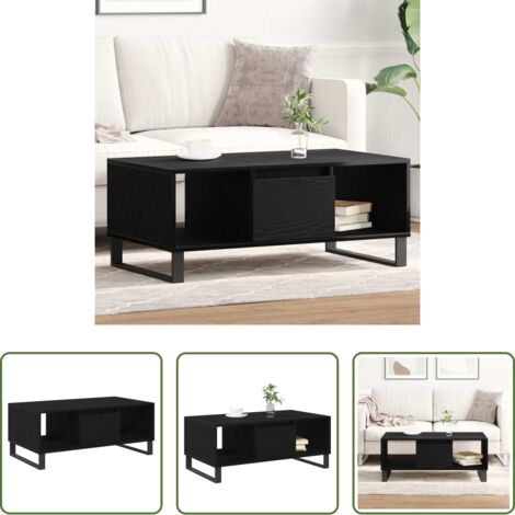 vidaXL Tavolino con cassetto -  Tavolino da salotto con cassetto Rovere Nero 90 x 50 x 36.5 cm