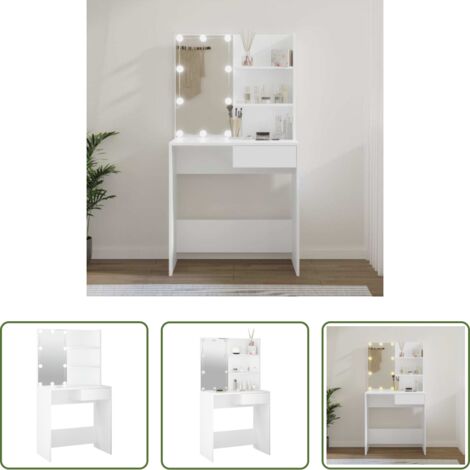 vidaXL Tavolino con LED -  Toeletta con LED Bianca 74,5x40x141 cm
