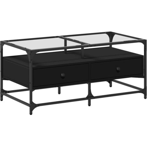 vidaXL Tavolino con Piano in Vetro Nero 98,5x50x45 cm Acciaio