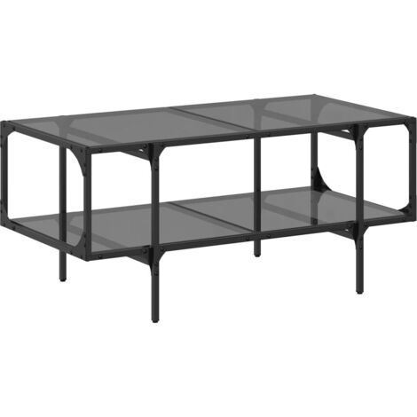 vidaXL Tavolino con Piano in Vetro Nero 98,5x50x45 cm Acciaio