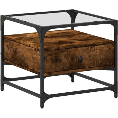 vidaXL Tavolino con Piano in Vetro Rovere Fumo 50x50x45 cm Acciaio