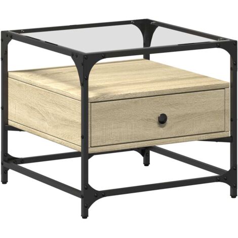 vidaXL Tavolino con Piano in Vetro Rovere Sonoma 50x50x45 cm Acciaio