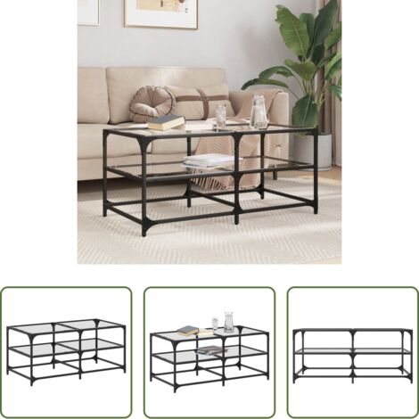 vidaXL Tavolino con piano in vetro -  Tavolini con Piano Vetro Trasparente 2 pz 98,5x50x45 cm Acciaio