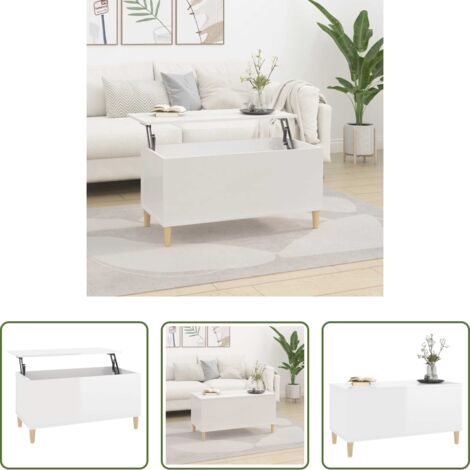vidaXL Tavolino con piano sollevabile -  Tavolino Salotto Bianco Lucido 90x44,5x45 cm Legno Multistrato