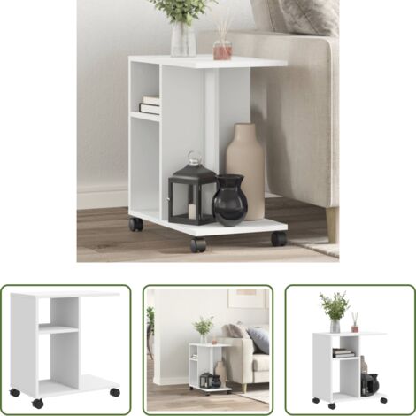 vidaXL Tavolino con ruote bianco -  Tavolino con Ruote Bianco 50x30x55 cm in Legno Multistrato