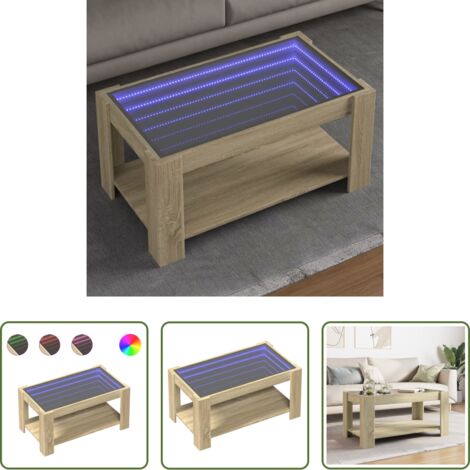 vidaXL Tavolino con specchio Infinity -  Tavolino Salotto con LED Rovere Sonoma 93x53x45 cm Multistrato