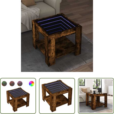 vidaXL Tavolino con specchio -  Tavolino Salotto con LED Rovere Fumo 53x53x45 cm Multistrato