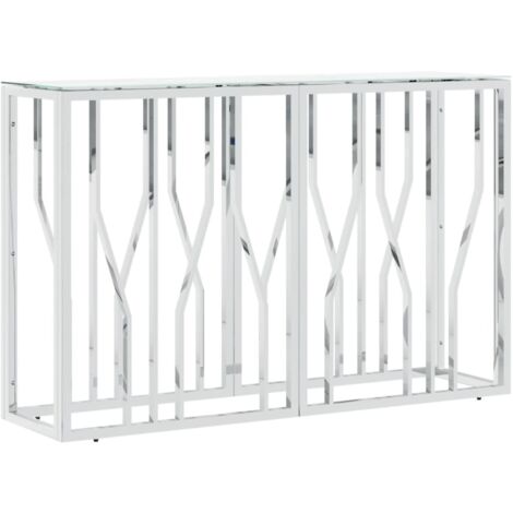 vidaXL Tavolino Consolle Argento 110x30x70 cm in Acciaio Inox e Vetro