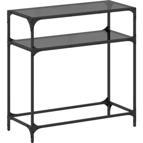vidaXL Tavolino Consolle con Piano in Vetro Nero 80x35x81cm in Acciaio
