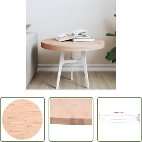 vidaXL Tavolino da bar -  Piano per Tavolo Ø50x4 cm Rotondo in Legno Massello di Faggio