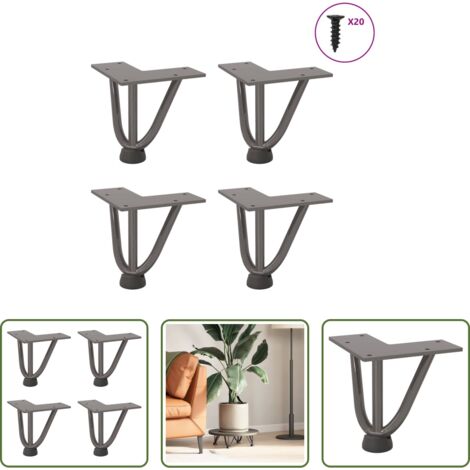 vidaXL Tavolino da caffè -  Gambe a forcina per tavolino 4 pz in acciaio naturale 10 cm in acciaio massiccio