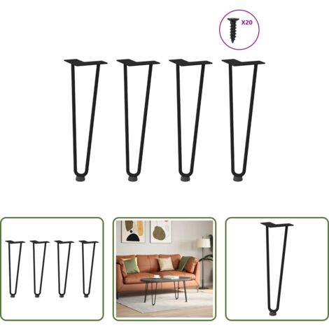 vidaXL Tavolino da caffè -  Gambe a forcina per tavolino da caffè 4 pz nere 42 cm in acciaio massiccio