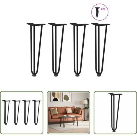 vidaXL Tavolino da caffè -  Gambe a forcina per tavolino da caffè 4 pz nere 42 cm in acciaio massiccio