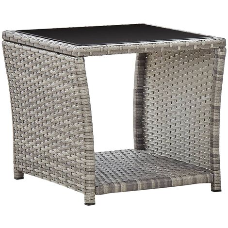 vidaXL Tavolino da Caffè Grigio 45x45x40 cm in Polyrattan e Vetro