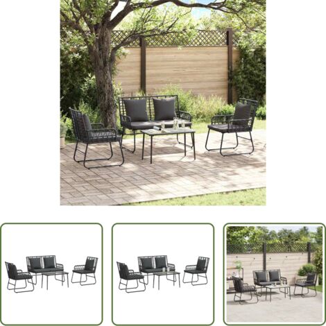 vidaXL Tavolino da caffè -  Set di Mobili da Giardino 4 pcs Nero e antracite polyrattan