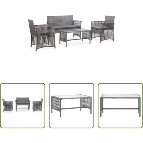 vidaXL Tavolino da caffè -  Set Divani da Giardino 4 pz con Cuscini in Polyrattan Antracite
