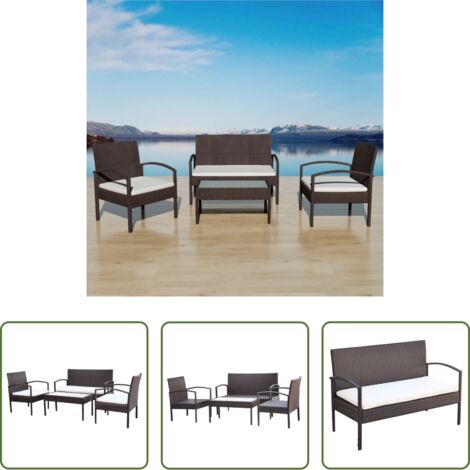 vidaXL Tavolino da caffè -  Set Divani da Giardino 4 pz con Cuscini in Polyrattan Marrone