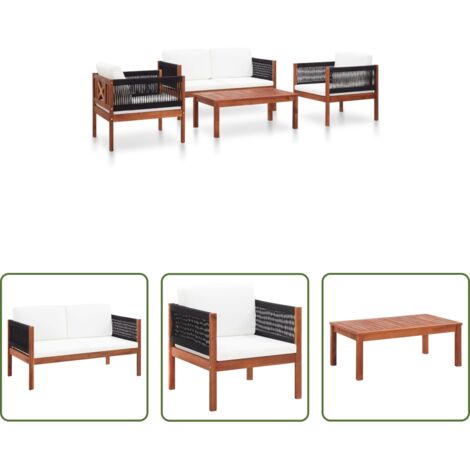 vidaXL Tavolino da caffè -  Set Divani da Giardino 4 pz in Legno Massello di Acacia