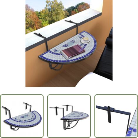 vidaXL Tavolino da caffè - Tavolo Sospeso da Balcone Blu e Bianco con Mosaico