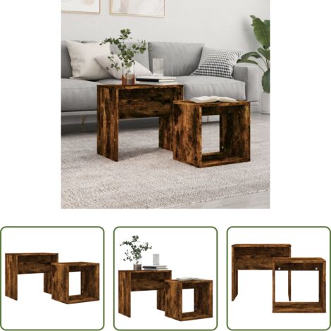 vidaXL Tavolino da camera -  Tavolini Impilabili 2 pz Rovere Fumo in Legno Multistrato