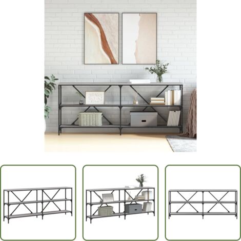 vidaXL Tavolino da corridoio -  Tavolino Grigio Sonoma 180x30x75cm in Legno Multistrato e Ferro
