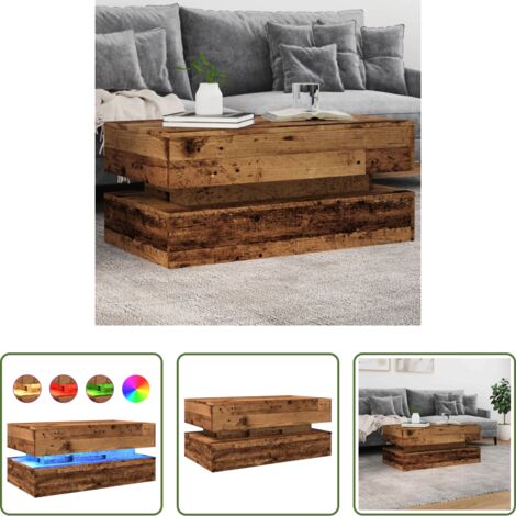 vidaXL Tavolino da divano -  Tavolino da Salotto con Luci LED Legno Antico 90x50x40 cm