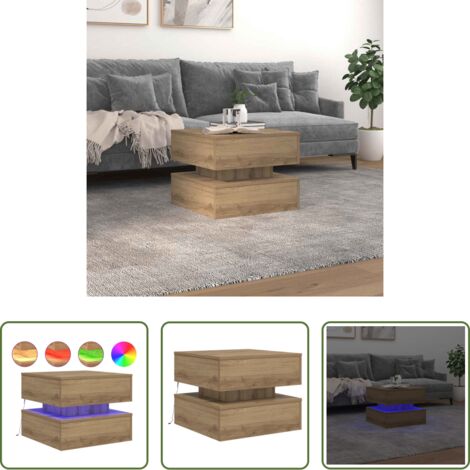 vidaXL Tavolino da divano -  Tavolino da Salotto con Luci LED Rovere Artigianale 50x50x40 cm