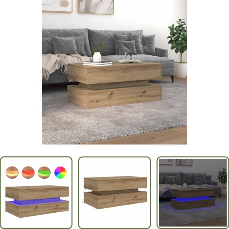 vidaXL Tavolino da divano -  Tavolino da Salotto con Luci LED Rovere Artigianale 90x50x40 cm