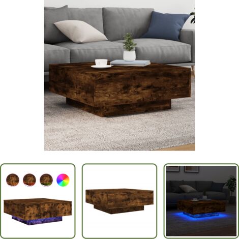 vidaXL Tavolino da divano -  Tavolino da Soggiorno con Luci LED Rovere Fumo 80x80x31 cm