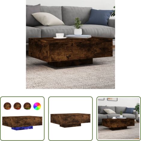 vidaXL Tavolino da divano -  Tavolino da Soggiorno con Luci LED Rovere Fumo 85x55x31 cm