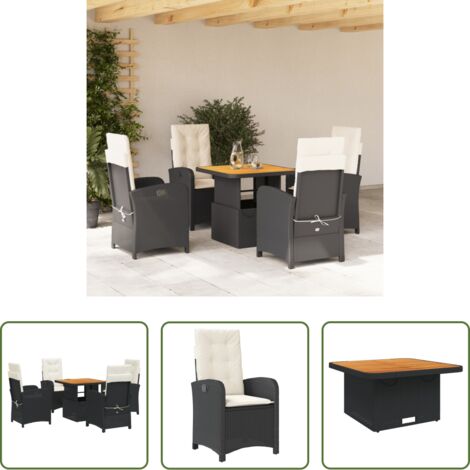 vidaXL Tavolino da giardino con piano sollevabile -  Set da Pranzo da Giardino 5 pz Nero con Cuscini in Polyrattan