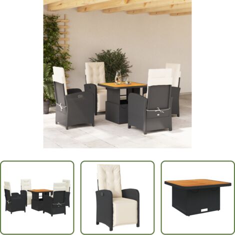 vidaXL Tavolino da giardino con piano sollevabile -  Set da Pranzo da Giardino 5 pz Nero con Cuscini in Polyrattan