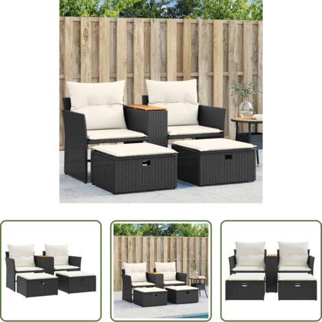 vidaXL Tavolino da giardino -  Divano da Giardino 2 Posti con Sgabelli Nero in Polyrattan