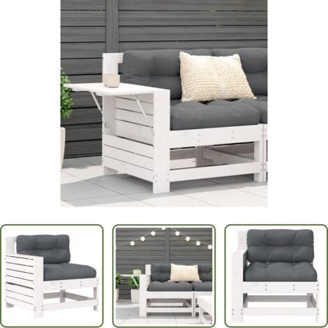 vidaXL Tavolino da giardino -  Divano Giardino Senza Braccioli con Cuscino Bianco Legno Pino