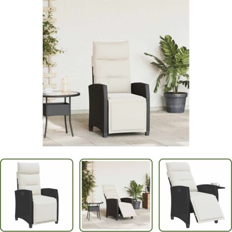 vidaXL Tavolino da giardino -  Sedia Reclinabile da Giardino con Tavolino Nera Polyrattan