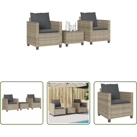 vidaXL Tavolino da giardino -  Set da Bistrò 3 pz con Cuscini Grigio Chiaro in Polyrattan