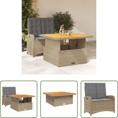vidaXL Tavolino da giardino -  Set da Pranzo da Giardino 2 pz con Cuscini Beige in Polyrattan