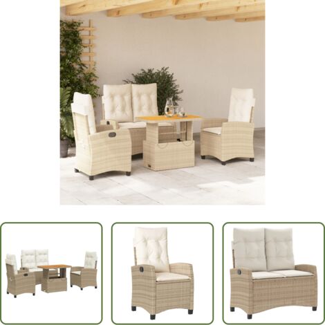 vidaXL Tavolino da giardino -  Set da Pranzo da Giardino 4 pz con Cuscini Beige in Polyrattan
