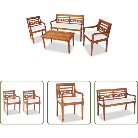 vidaXL Tavolino da giardino -  Set da Pranzo da Giardino 4 pz con Cuscini in Massello di Teak