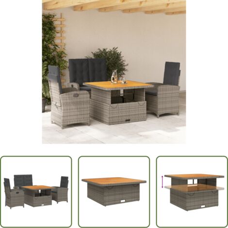 vidaXL Tavolino da giardino -  Set da Pranzo da Giardino 4 pz con Cuscini in Polyrattan Grigio