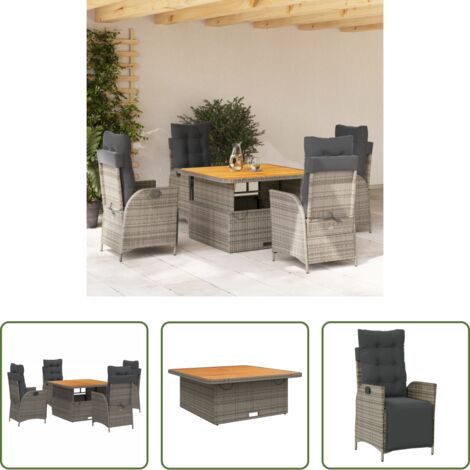 vidaXL Tavolino da giardino -  Set da Pranzo da Giardino 5 pz con Cuscini in Polyrattan Grigio