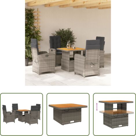 vidaXL Tavolino da giardino -  Set da Pranzo da Giardino 5 pz con Cuscini in Polyrattan Grigio